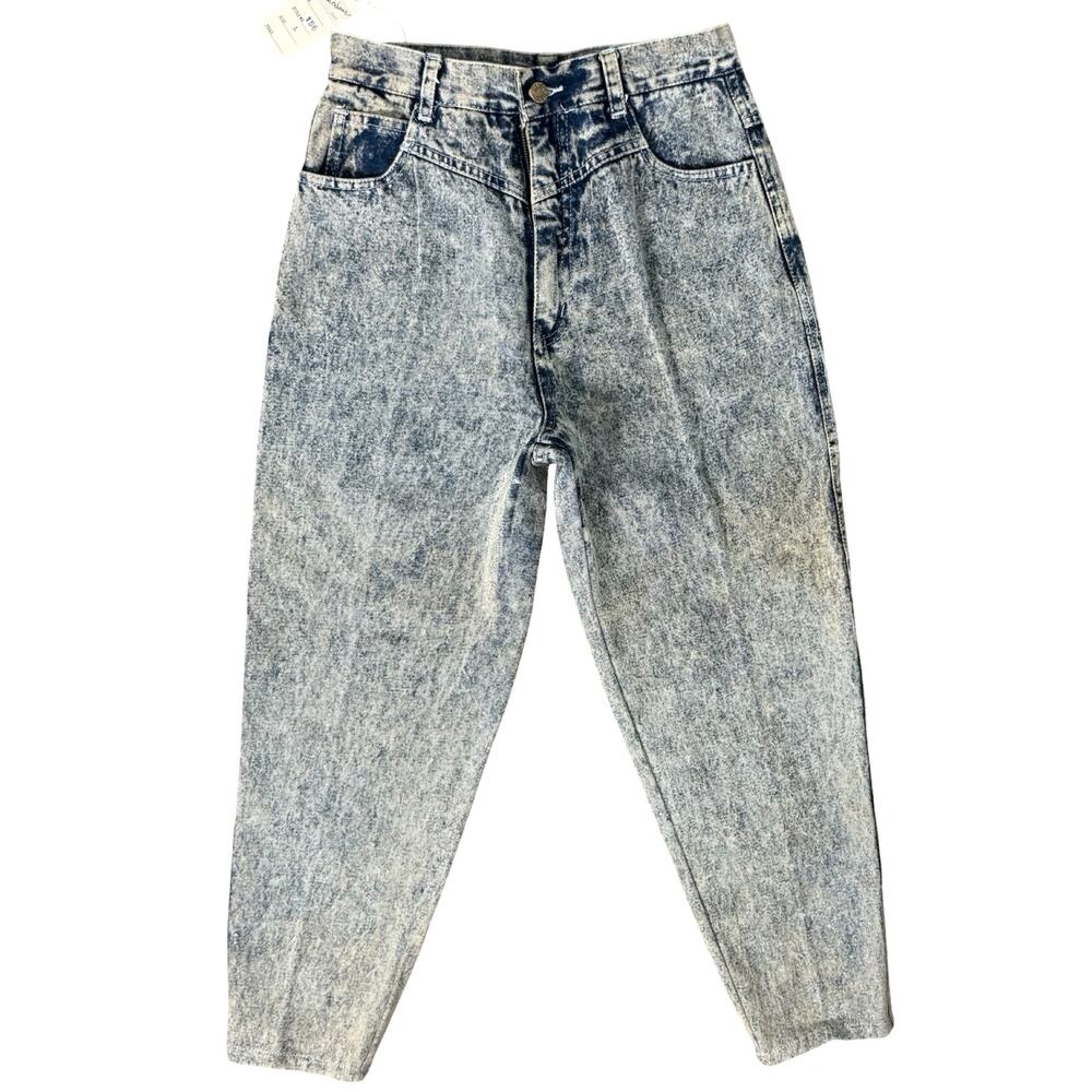 Vintage 90s Acid Wash Blue Embroidered Moccasins Tapered Jeans size 6 8 NEW Tags